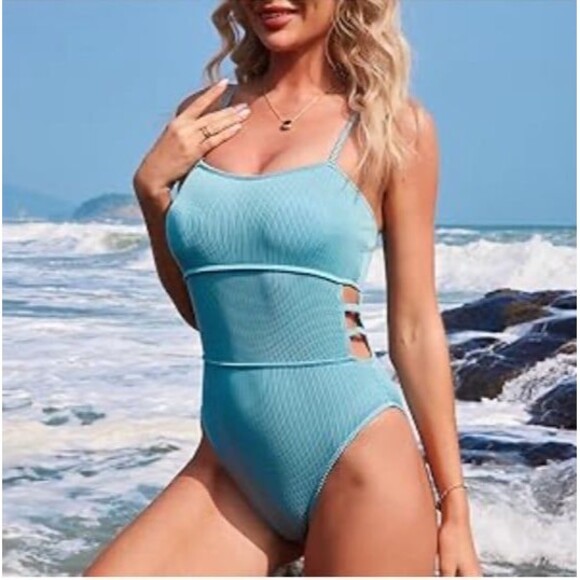 Hilinker Spaghetti Strap 1Piece Swimsuit NWT Tummy Control Bathing Suit Size M - Picture 3 of 12